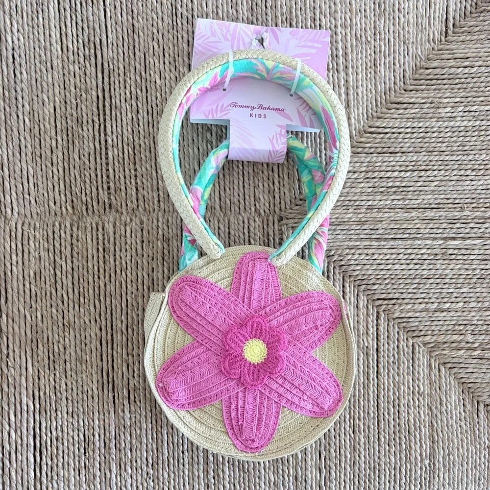 NWT Tommy Bahama Tropical Pink Flower Girls Purse Headband Set Spring Wedding